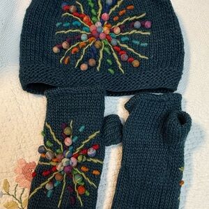 Colorful Knit Hat and Mittens Set